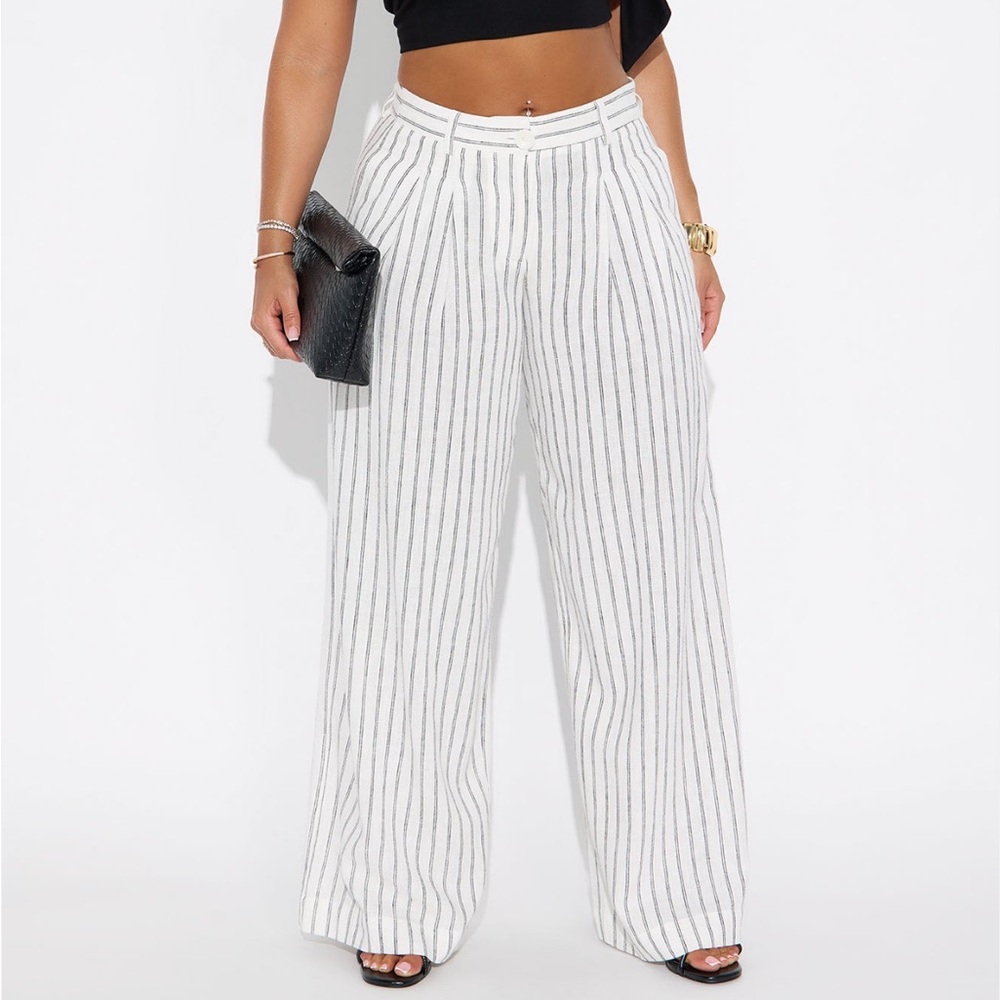 Fashion Nova White and Black Striped Wide-Leg Pants